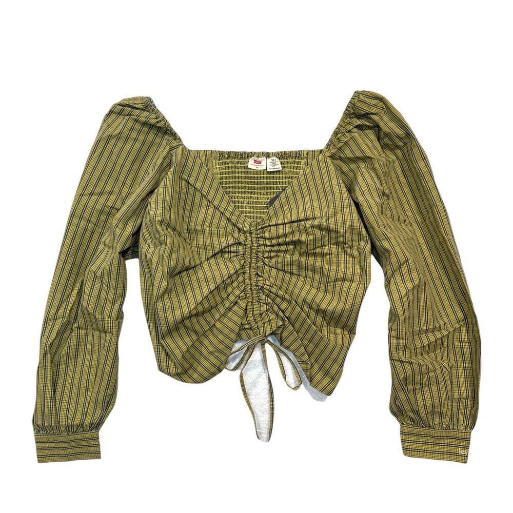 Levi’s Statement Blouse Slim Cropped Fit Green Plaid Top Women’s 2X NWT